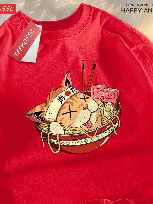 Y2k Vintage Tişört Tee Japon Harajuku suşi erişte kedi