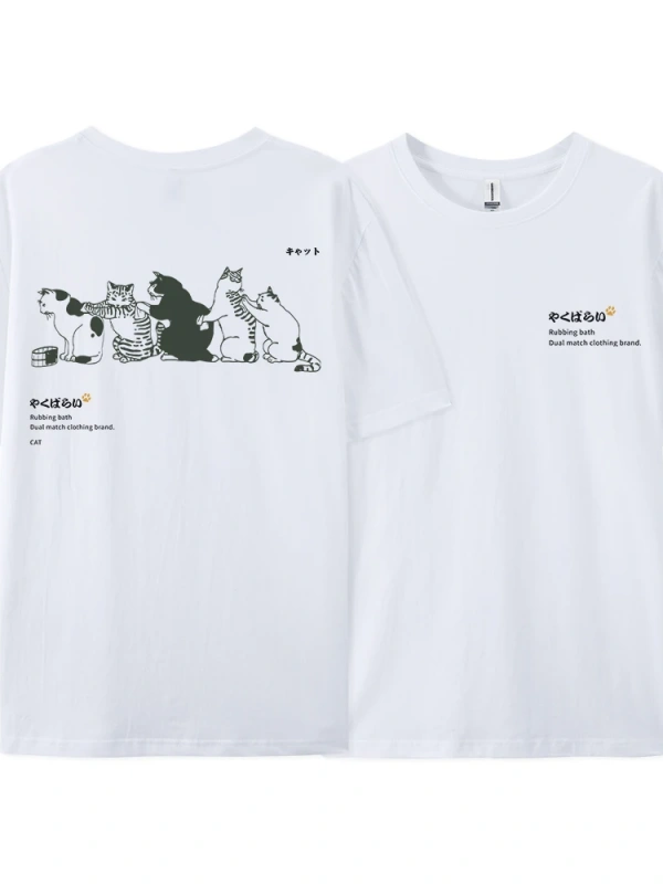 Y2k Vintage Tişört Tee Japonya Harajuku kuyruk kedi eğlenceli baskı
