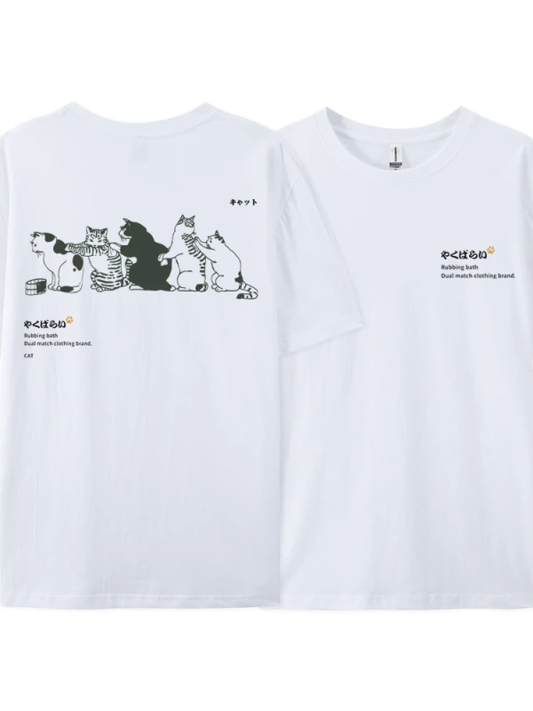 Y2k Vintage Tişört Tee Japonya Harajuku kuyruk kedi eğlenceli baskı