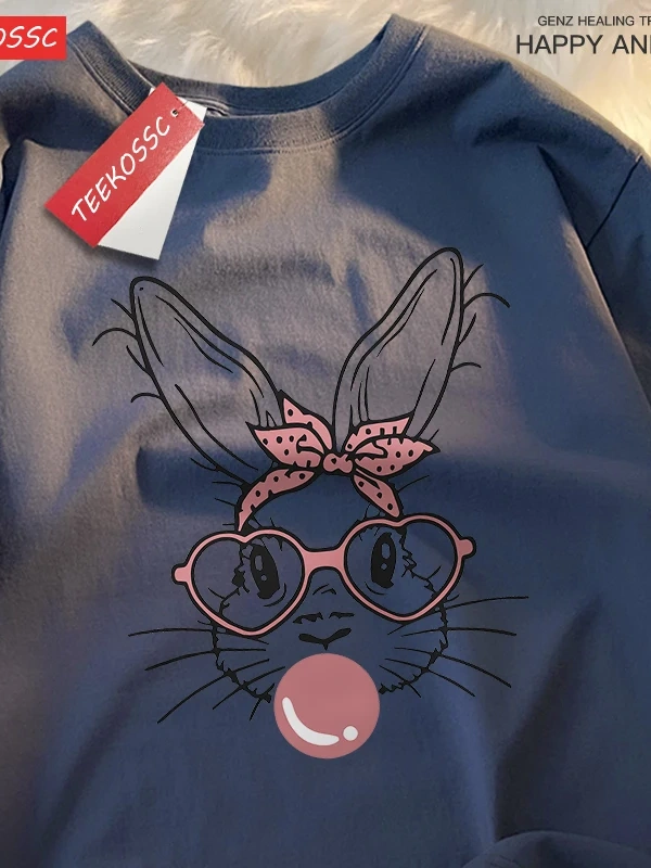 Y2k Vintage Tişört Tee Kabarcık üfleme moda tavşan