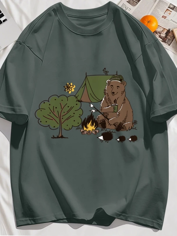 Y2k Vintage Tişört Tee Kamp Karikatür Ayı Baskı