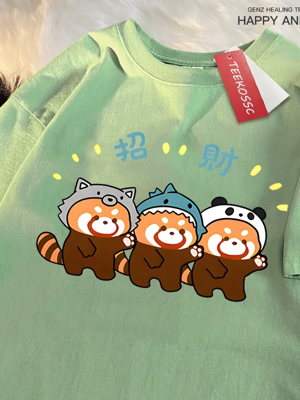 Y2k Vintage Tişört Tee Komik zengin rakun baskı japon tarzı