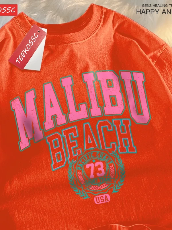 Y2k Vintage Tişört Tee Malibu Plaj Basit Mektup Baskı