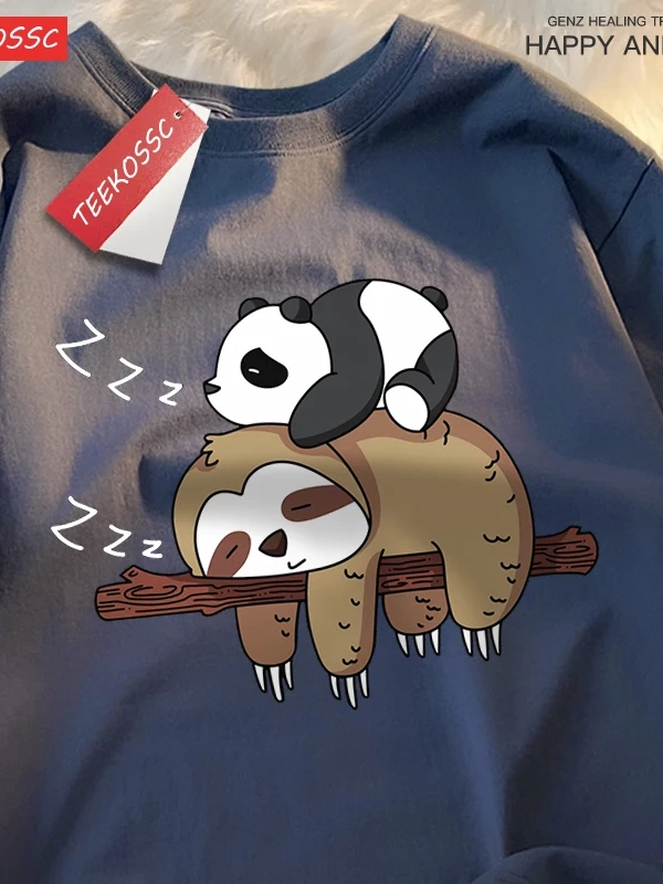 Y2k Vintage Tişört Tee Pandalar Sloths üzerinde uyku