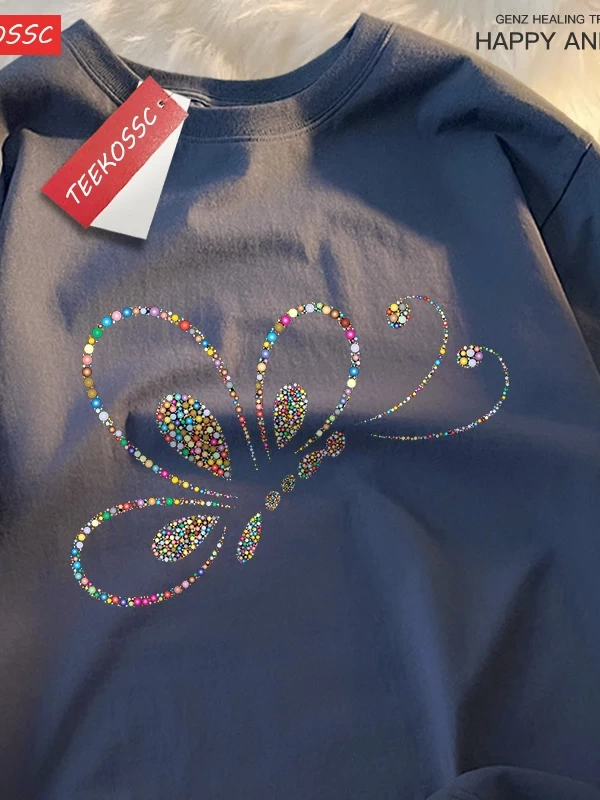Y2k Vintage Tişört Tee Renkli boncuklar uçan kelebekler