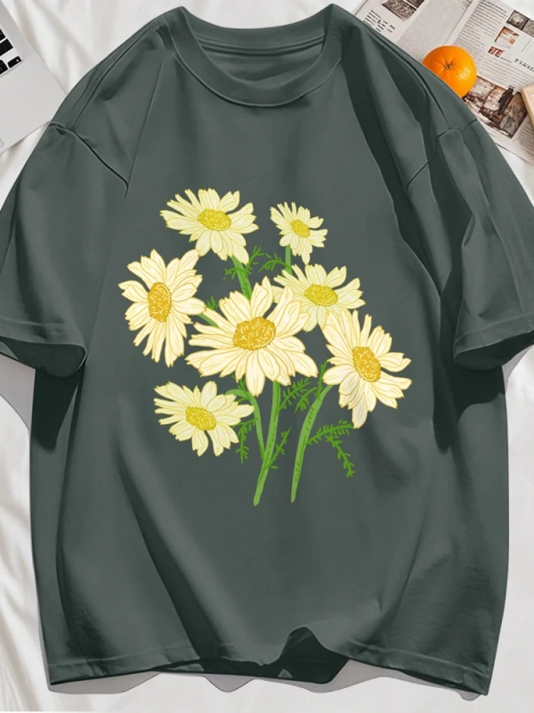 Y2k Vintage Tişört Tee Sarı Çiçekler Baskı