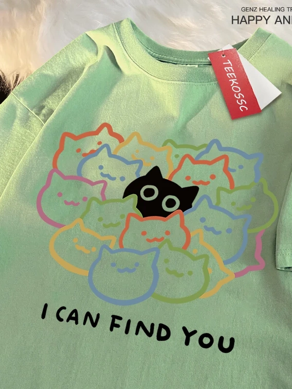 Y2k Vintage Tişört Tee Seni Bulabilirim Eğlenceli Kedi Baskı