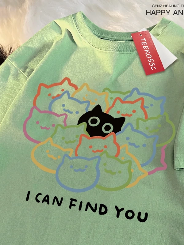 Y2k Vintage Tişört Tee Seni Bulabilirim Eğlenceli Kedi Baskı