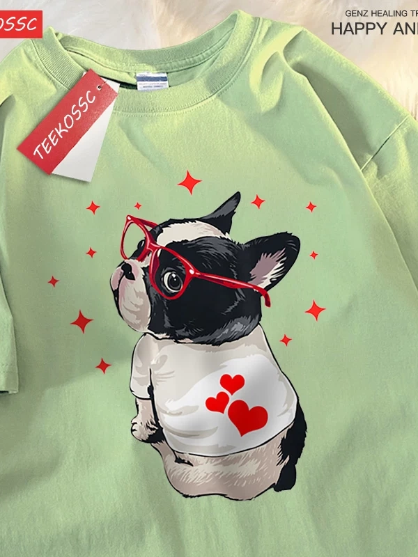 Y2k Vintage Tişört Tee Sevimli köpek geri bakmak baskı
