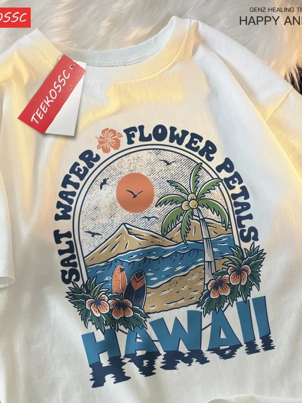 Y2k Vintage Tişört Tee Tuzlu su çiçek yaprakları Hawaii