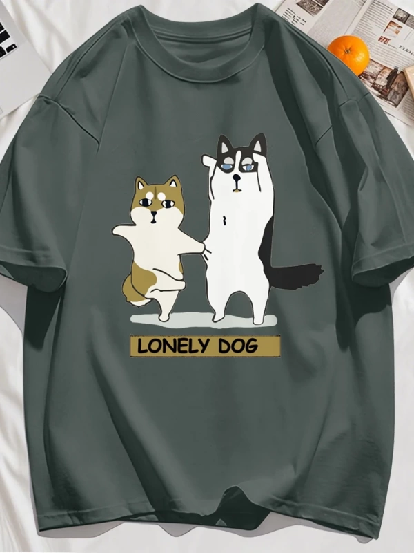 Y2k Vintage Tişört Tee Yalnız Husky Ve Shiba Inu Baskı
