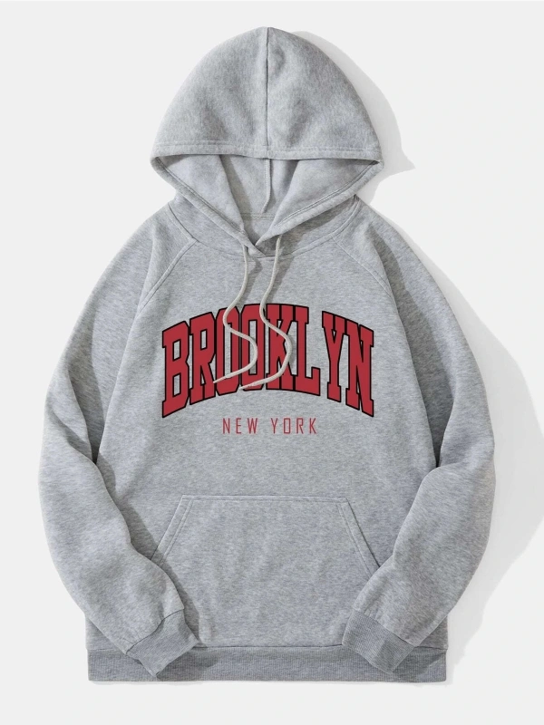 Yasolin----Unisex Brooklyn Baskılı Kapüşonlu Sweatshirt Gri