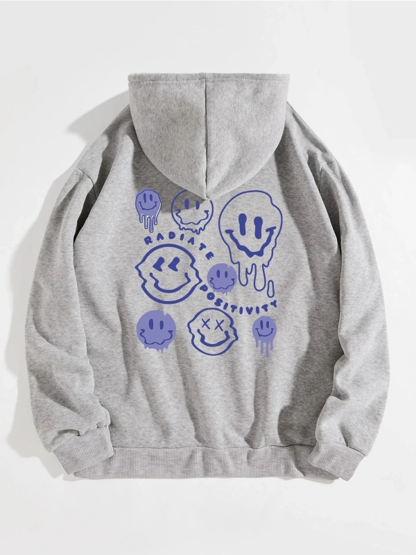 Yasolin----Unisex Kapüşonlu Radiate Baskılı Oversize Kapüşonlu Sweatshirt Gri