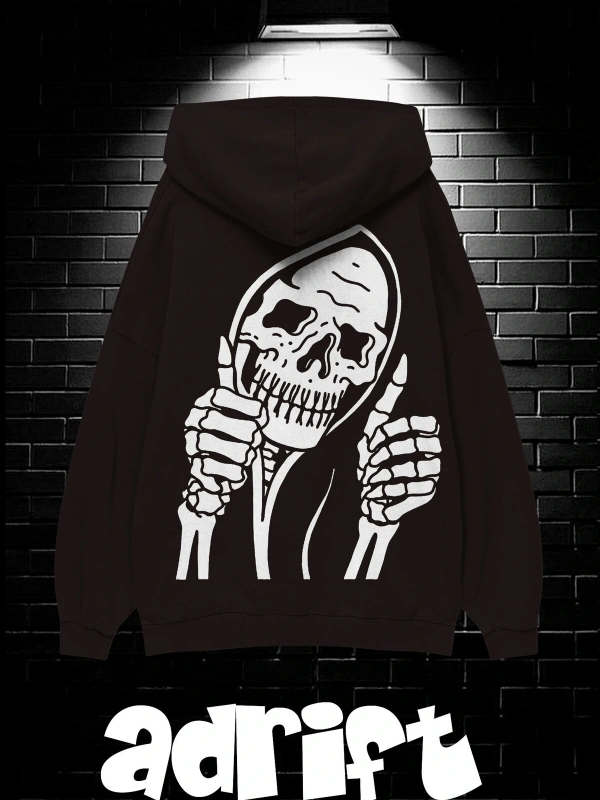 Yasolin----Unisex Oversize Kapüşonlu Kanguru Cepli Stay Positive Test Negative Baskılı Sweatshirt Hoodie Siyah