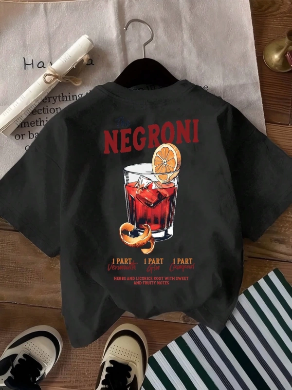 Yaz Rahat Geyik Slogan Baskılı Kısa Kollu Tişört