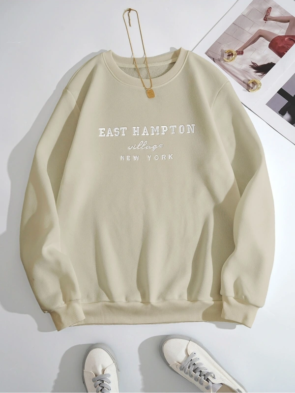 Yazılı Baskılı Sweatshirt Bej