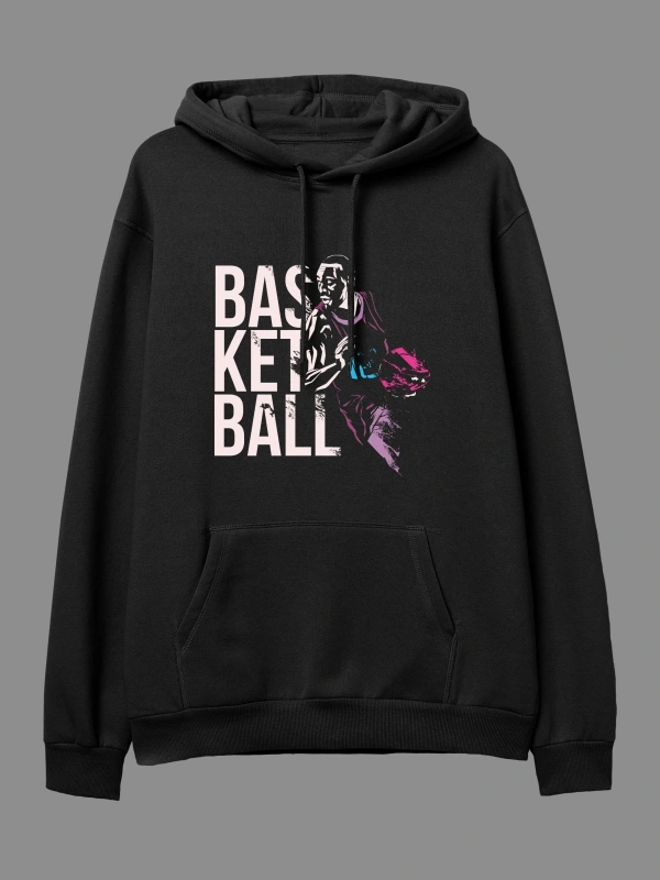 YQYQ----Oversize Basketbol Sever Tasarım Baskılı Unisex Kapüşonlu Sweatshirt Hoodie Siyah