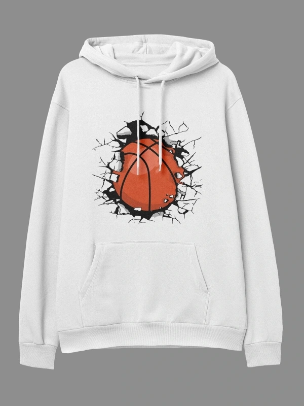 YQYQ----Oversize Duvar Basketbol Oyun Oyuncu Spor Tasarım Baskılı Unisex Kapüşonlu Sweatshirt Hoodie Beyaz
