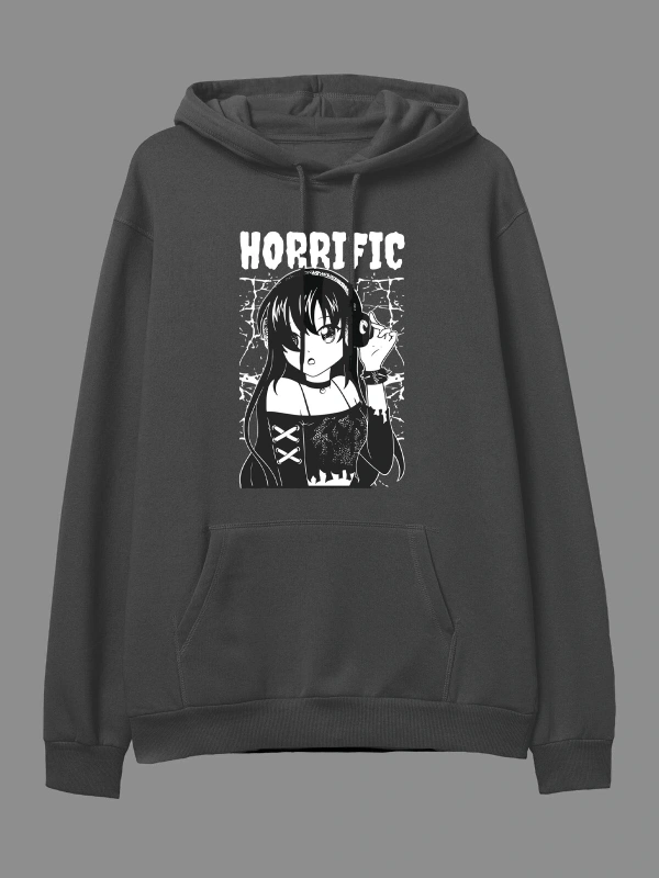 YQYQ----- Oversize Kulaklık Genç Kız Siyah Beyaz Tasarım Baskılı Unisex Kapüşonlu Sweatshirt Hoodie