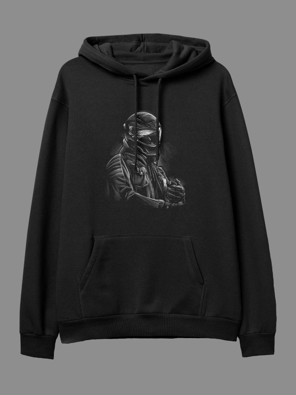 YQYQ----Oversize Yarış Motor Motorcu Tasarım Baskılı Unisex Kapüşonlu Sweatshirt Hoodie Siyah