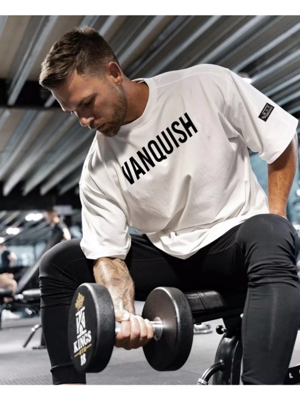 Yuvarlak Yaka Vanquısh Baskılı %100 Pamuk Oversize Yeni Stil Gym Erkek T-shırt