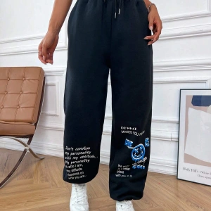 & Cartoon Graphic Drawstring Waist 4 Mevsim Eşofman