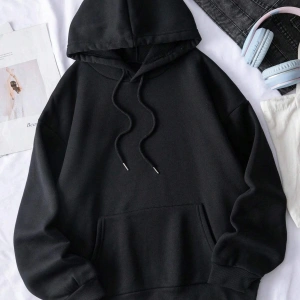 . Essnce Butterfly Print Kangaroo Pocket Drawstring Lined Hoodie Siyah