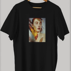 -wed Yanan Bir Kalp Tasarım Baskılı Oversize T-shirt ( Tişört )sokak Tarzı