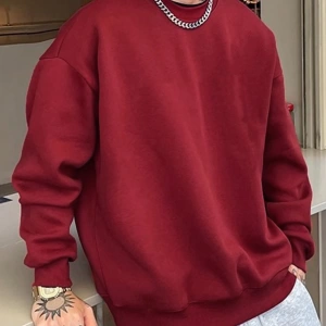1 Adet Bol Kesim Erkek Düz Yuvarlak Yaka Sweatshirt