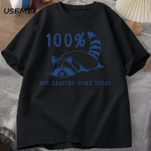 100% bugün evden ayrılmıyor T Shirt kısa kollu rakun yorgun yorgun T-shirt anne hayat Vintage 2903