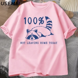 100% bugün evden ayrılmıyor T Shirt kısa kollu rakun yorgun yorgun T-shirt anne hayat Vintage 2903