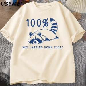100% bugün evden ayrılmıyor T Shirt kısa kollu rakun yorgun yorgun T-shirt anne hayat Vintage 2903