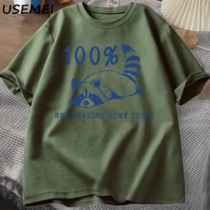 100% bugün evden ayrılmıyor T Shirt kısa kollu rakun yorgun yorgun T-shirt anne hayat Vintage 2903
