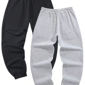2 adet Erkek Düz Renk Gevşek Bağcıklı Bel Eşofman Altı, Fitness ve Koşu Jogger Pantolonu, İlk