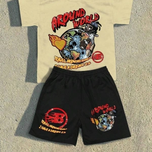 2 adet/takım Erkek Yaz Rahat Spor Düz Renk Mürettebat Tişört ve Şort Takımı