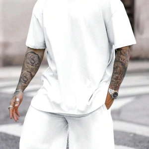 2 adet/takım Erkek Yaz Rahat Spor Düz Renk Mürettebat Tişört ve Şort Takımı