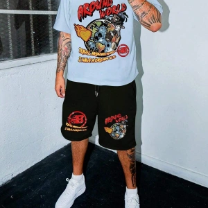 2 adet/takım Erkek Yaz Rahat Spor Düz Renk Mürettebat Tişört ve Şort Takımı