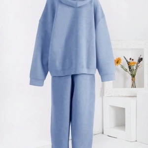 2 Adet/Takım Kadın Düz Ön Fermuarlı Kapşonlu Üst ve Uzun Pantolon Kıyafeti, Minimalist