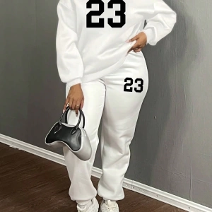 2 adet/takım Kadın Rahat 23# Bol Mürettebat Yaka Büyük Boy Sweatshirt ve Bağcıklı Pa