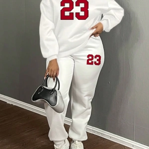 2 adet/takım Kadın Rahat 23# Bol Mürettebat Yaka Büyük Boy Sweatshirt ve Bağcıklı Pa