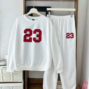 2 adet/takım Kadın Rahat 23# Bol Mürettebat Yaka Büyük Boy Sweatshirt ve Bağcıklı Pa
