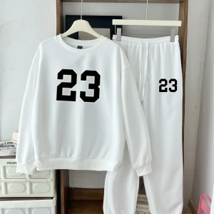 2 adet/takım Kadın Rahat 23# Bol Mürettebat Yaka Büyük Boy Sweatshirt ve Bağcıklı Pa