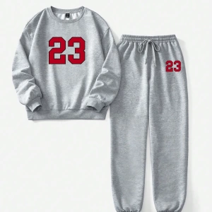 2 adet/takım Kadın Rahat 23# Bol Mürettebat Yaka Büyük Boy Sweatshirt ve Bağcıklı Pa
