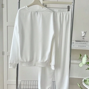 2 adet/takım Kadın Rahat 23# Bol Mürettebat Yaka Büyük Boy Sweatshirt ve Bağcıklı Pa