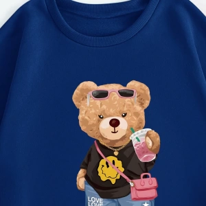 2 Adet/Takım Rahat Ayı Baskılı Sweatshirt Ve Eşofman Altı, Sonbahar/Kış