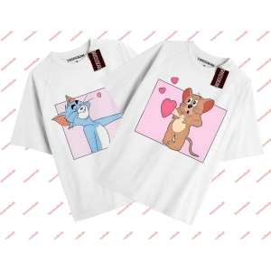 2 Adet Tir Çift Sevgili Tom And Jerry Cartoons Unisex Beyaz T-shirt Beyaz T-shirt