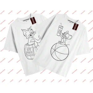 2 Adet Tir Çift Sevgili Tom And Jerry Cartoons Unisex Beyaz T-shirt Beyaz T-shirt