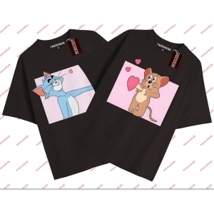 2 Adet Tir Çift Sevgili Tom And Jerry Cartoons Unisex Siyah T-shirt Siyah T-shirt