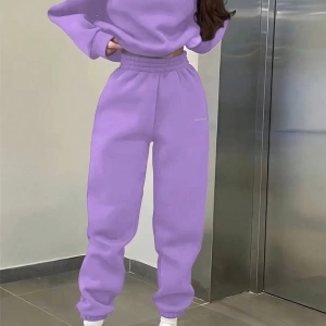 2li Büyük Beden Günlük Harfli Grafik Polar Sweatshirt ve Eşofman Altı Takımı, Sonbah