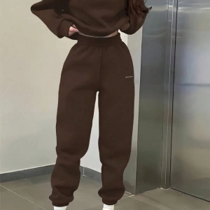 2li Büyük Beden Günlük Harfli Grafik Polar Sweatshirt ve Eşofman Altı Takımı, Sonbah